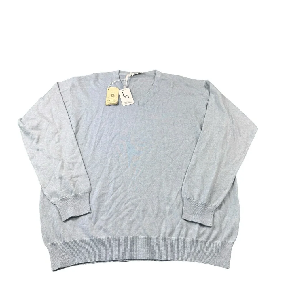 Oscar Jacobson Light Blue V Neck Merino Wool Sweater 4XL 612-6145 NWT
